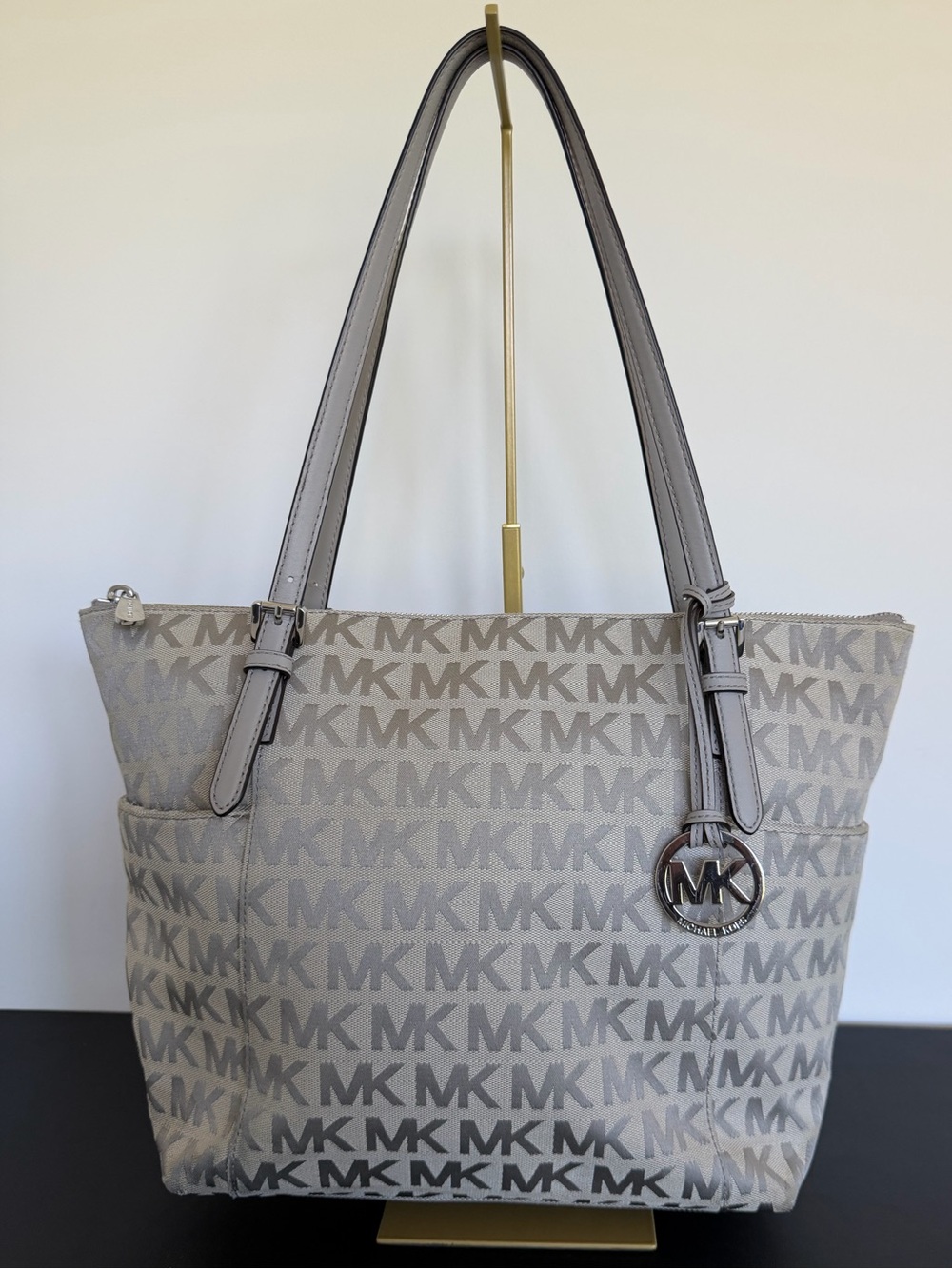 Michael Kors Jet Set Logo Tote Vanilla Pearl Gray Shoulder Bag
